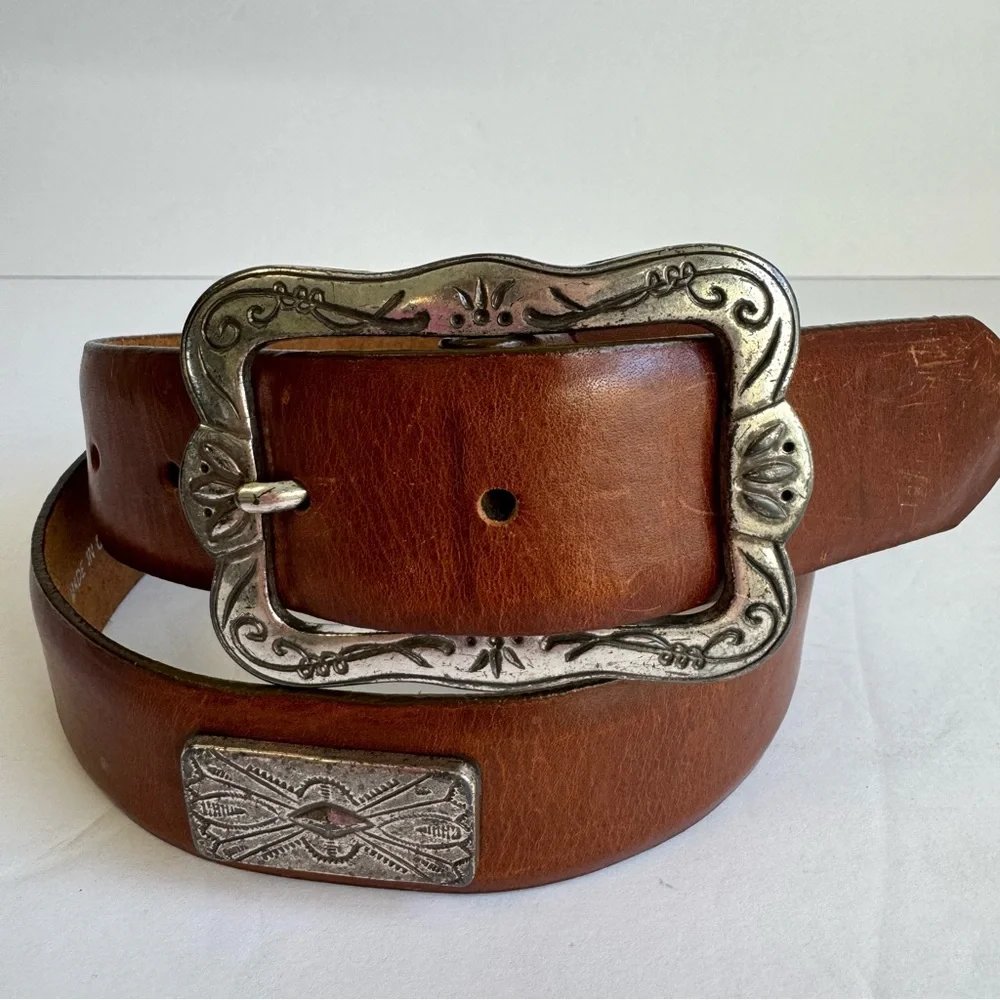 Vintage Y2K Brown Leather Belt‎ Western Boho Womens Large The Ritz Collection